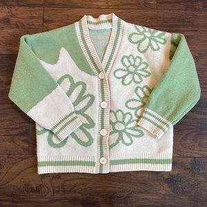 Shein sage, floral varsity cardigan